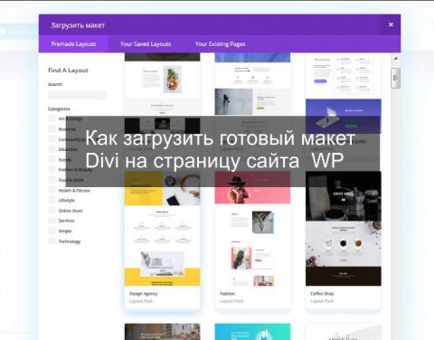 Как загрузить макет Divi на страницу сайта WordPress